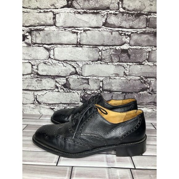 Mario Calugi Black Leather Wingtip Cap Toe Oxfords Lace Shoes Men Sz 7.5M US/41 - Picture 10 of 16